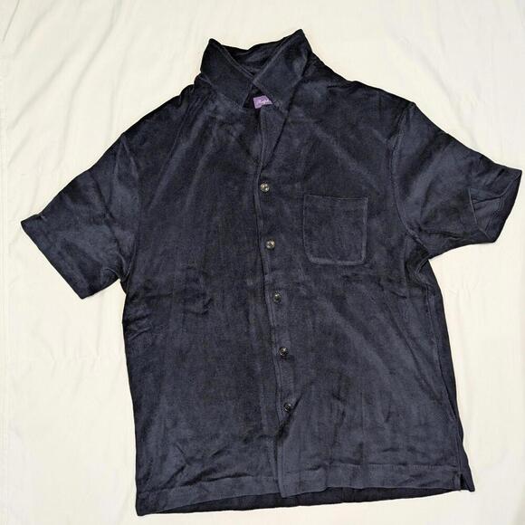 Ralph Lauren Purple Label Terry-Cloth Camp Shirt Navy Men’s L Short Sleeve - Picture 3 of 15